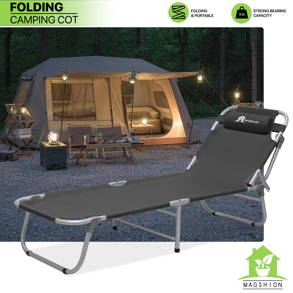 Black Portable Folding Camping Cot with Carry Bag O2111