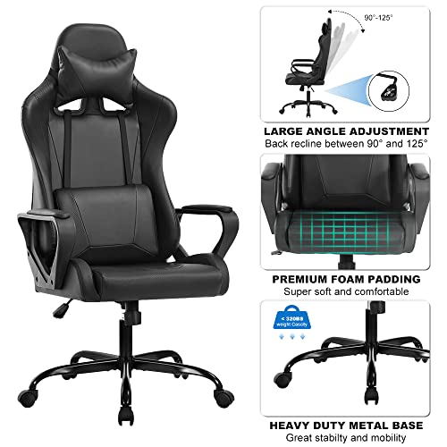 White Ergonomic PU Leather Gaming Chair with Lumbar Support Headrest D904