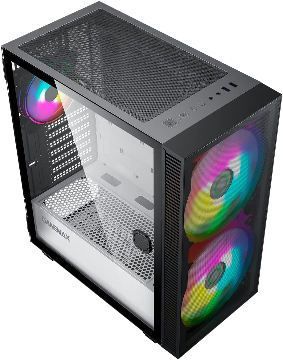 Black Mid-Tower ATX ARGB PC Gaming Case with Tempered Glass Side Panel U8869