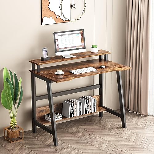 Retro 31.5 Inch Compact Computer Desk with Storage Y1227