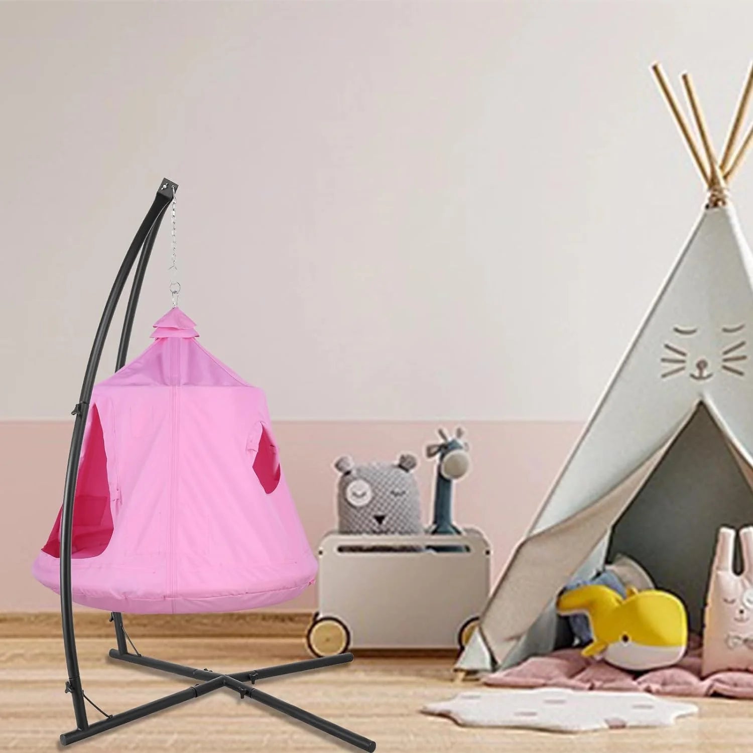 Pink Hanging Hammock Chair with Steel Stand X40917