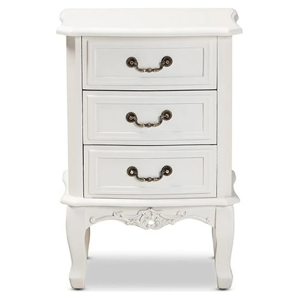 White 3-Drawer Wood Nightstand P94332