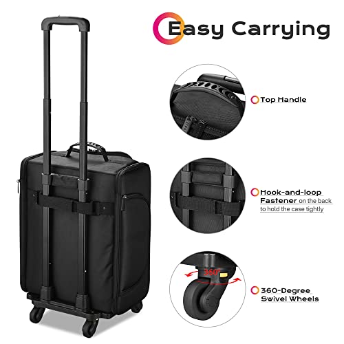 Black Rolling Makeup Train Case Soft Sided Cosmetic Storage Organizer Carry on Travel with Removable Side Pocket Bag X838608