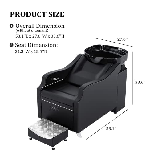 Shampoo Backwash Unit with Large Porcelain Bowl Salon Sink Hair Wash Chair Shampoo Station U698501