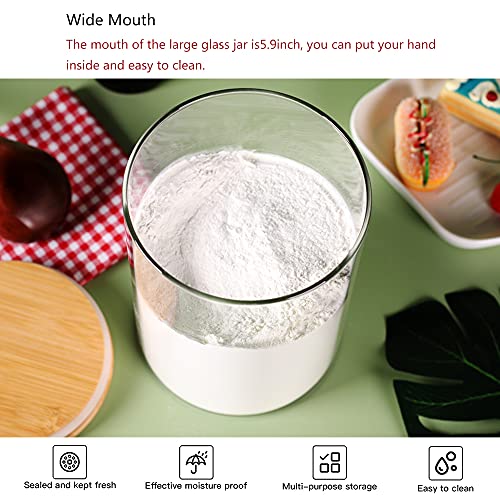 Glass Flour Container with Airtight Bamboo Lid, Large Glass Food Jar with Wooden Lid (3L) D580