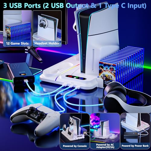 PS5 Stand with Dual Controller Charger and 3 Level Fan V9745