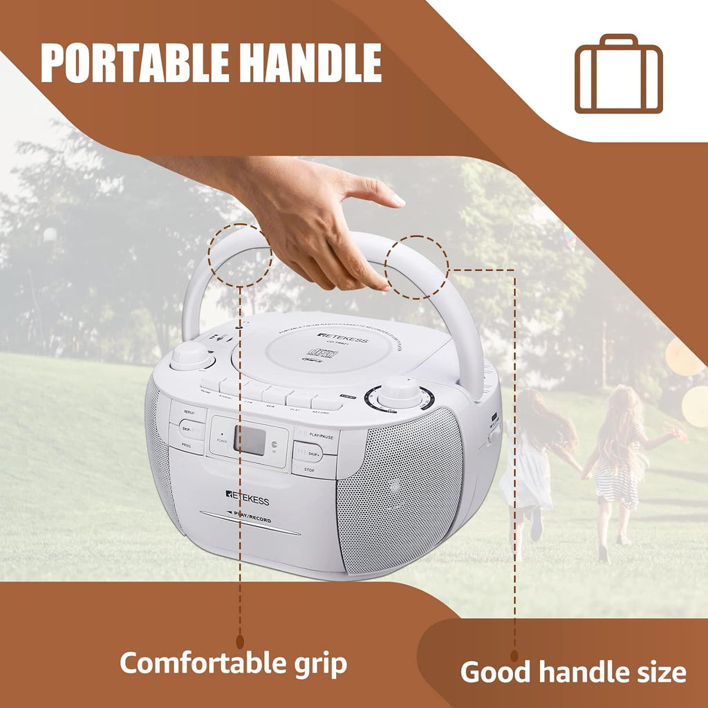 White Portable CD and Cassette Player Boombox with AM FM Radio O2169