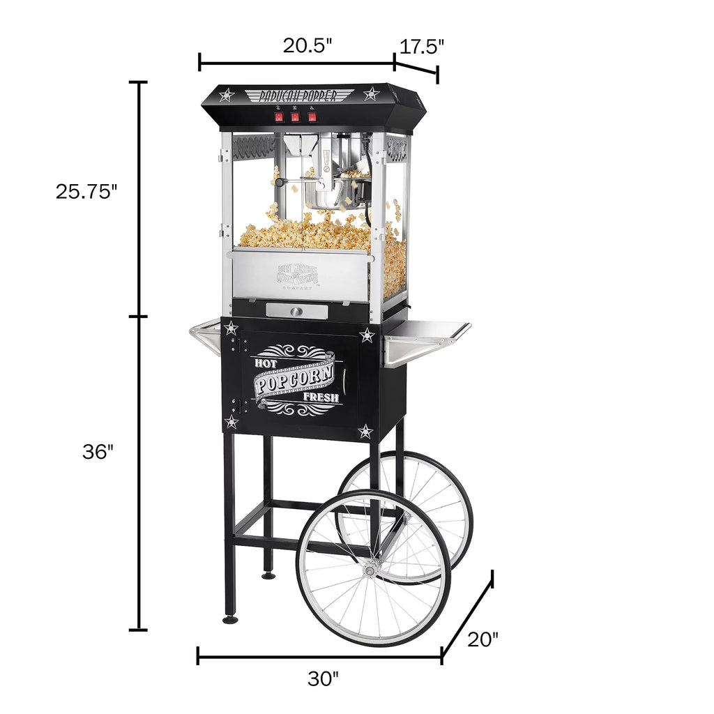 Black Antique Style 8oz Popcorn Popper Machine with Cart E599918