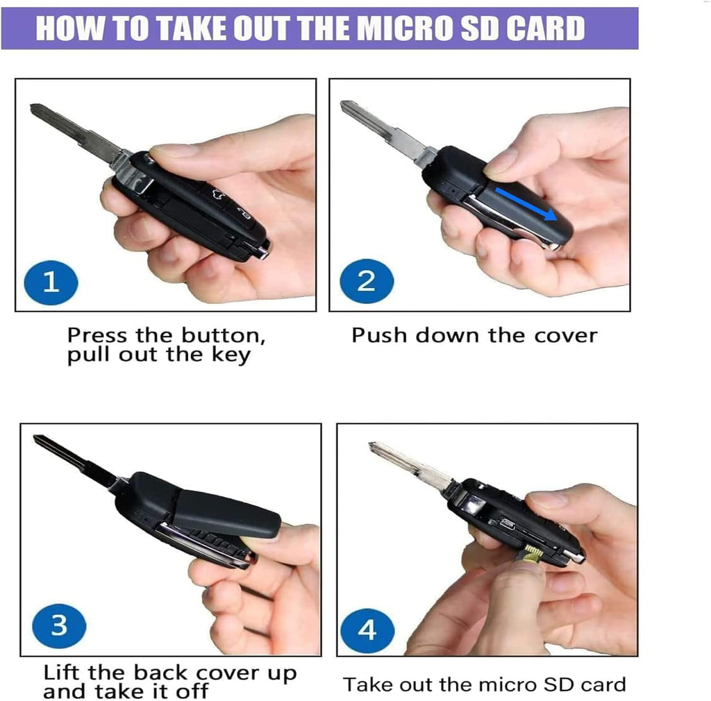 32g Car Key Spy Camera with IR Night Vision Motion Detection HD 1080P Pack of 2 W6319