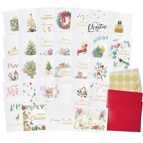 30 Unique Christmas Cards with Envelopes 4x6 and Gold Sealing Stickers Boxed Greeting Cards Set M330831