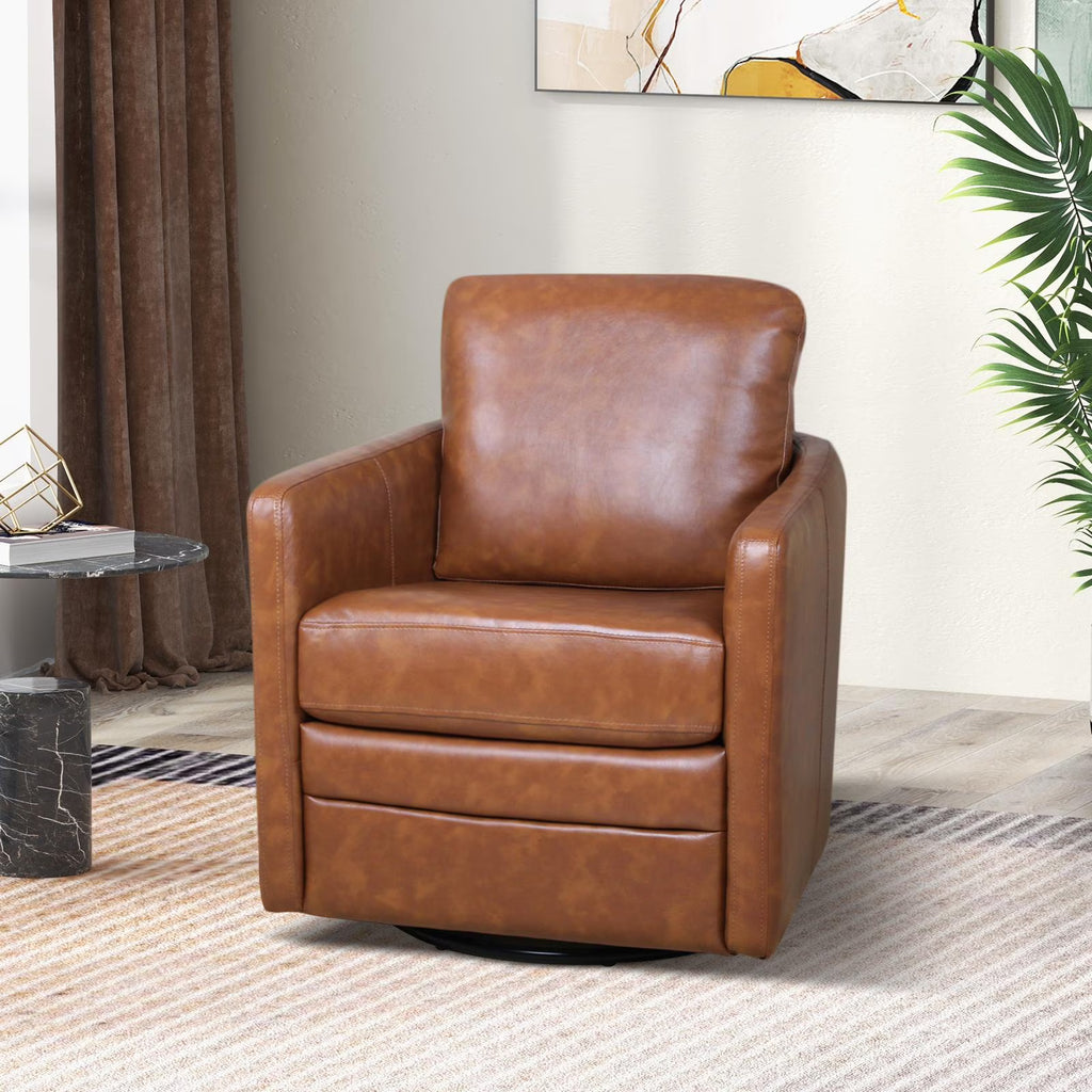 Faux Leather Swivel Accent Chair with Arms D762