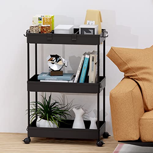 Black 3 Tier Rolling Cart with Wheels U382
