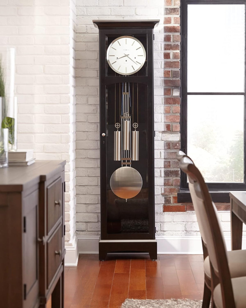 Black Satin Finish Floor Clock F52139