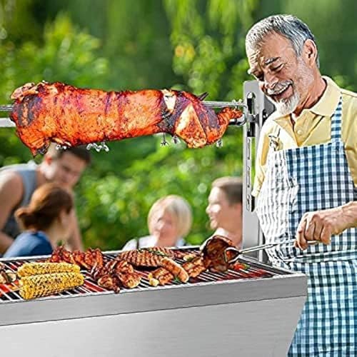 Stainless Steel Charcoal Spit Rotisserie Roaster Grill with Back Cover Guard and Baffle T220086
