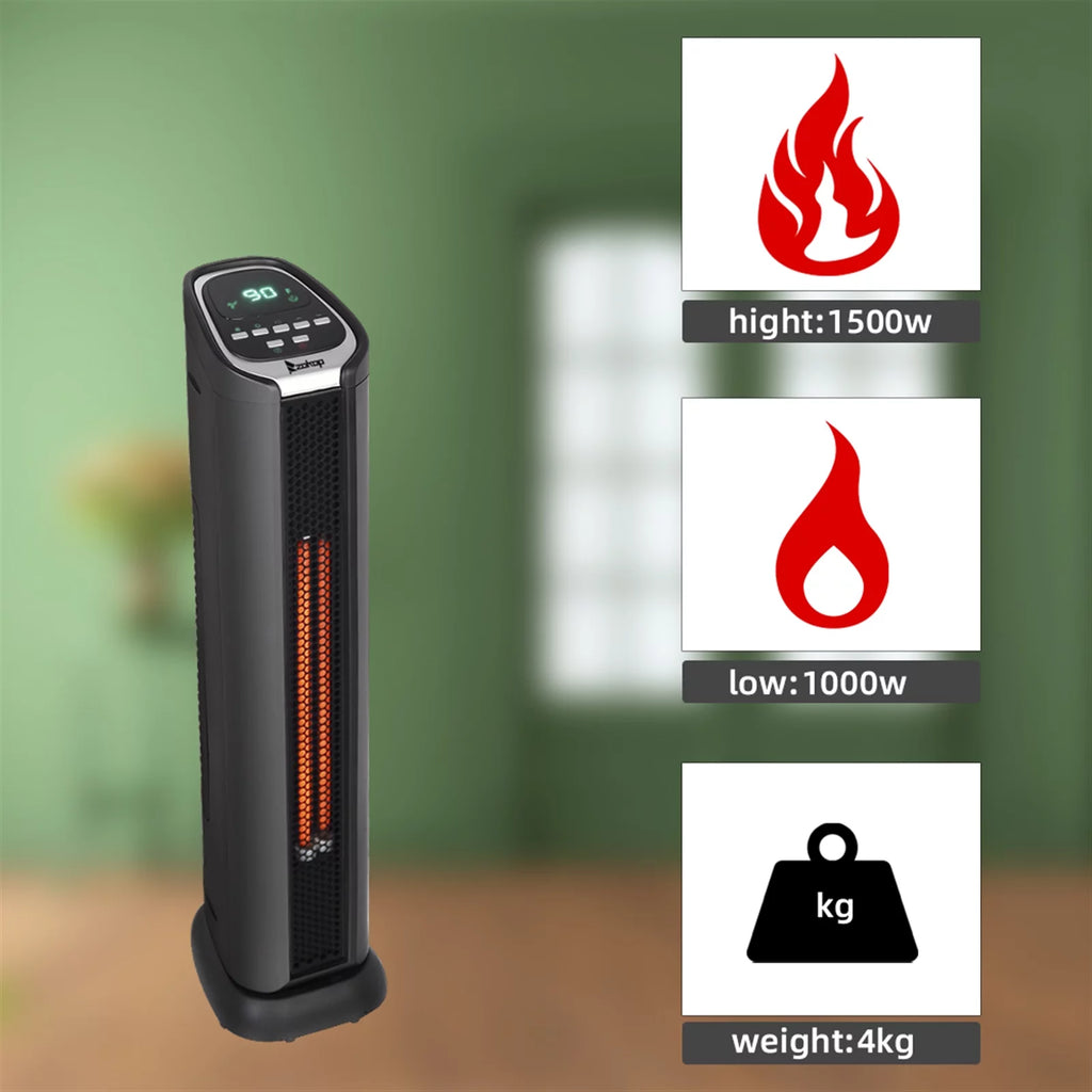 24" 1500W Quartz Infrared Electric Heater with Thermostat, Remote, 3 Modes, 12H Timer, 60 Degree Oscillating L8409