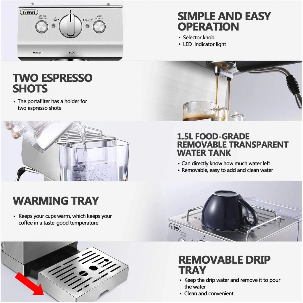 Silver Stainless Steel 15 Bar Espresso Machine S39305