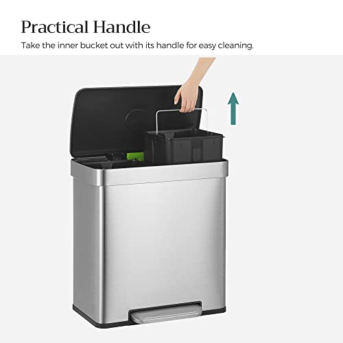 16 Gallons Dual Compartment Stainless Steel Trash Can C953