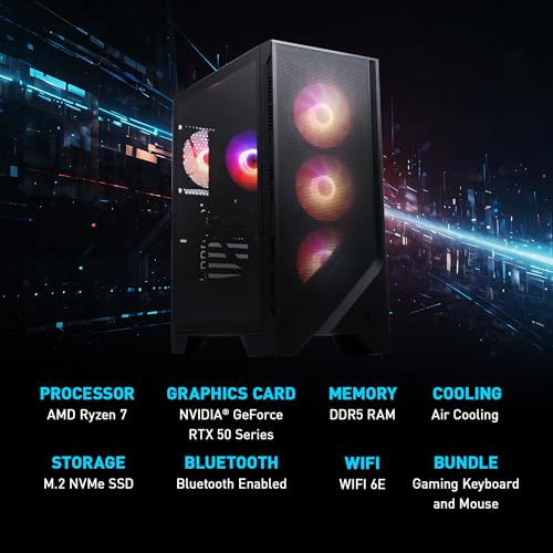 AMD R7-8700F GeForce RTX 5070 32GB DDR5 2TB m.2 NVMe SSD Windows 11 Home Gaming Desktop B705180