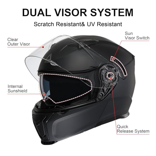 Modular Motorcycle Helmet Flip Up Full Face Dual Visor C84547