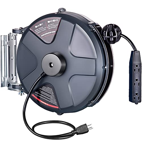 50 FT 14AWG/3C SJTOW Power Cord Reel with Lighted Triple Tap Outlet B650804