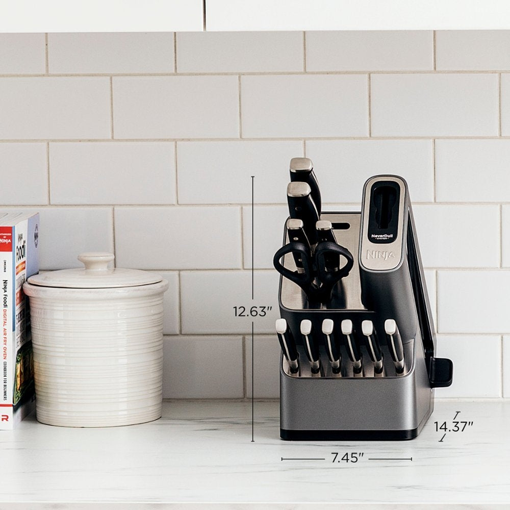 12 Piece German Stainless Steel Knife Block Set with Built-in Sharpener, Black W1052