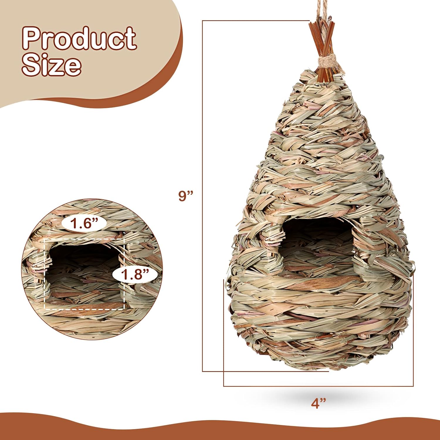3 Pack Hummingbird Nest House with Coconut Fiber Nesting Material Red Ribbon Woven Nest A20274