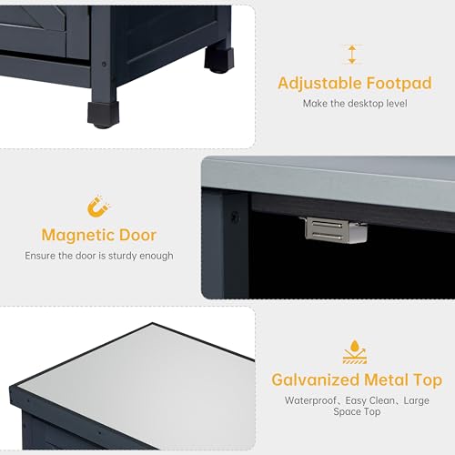 Outdoor Storage Cabinet with Metal Tabletop, 3 Adjustable Shelves R61534