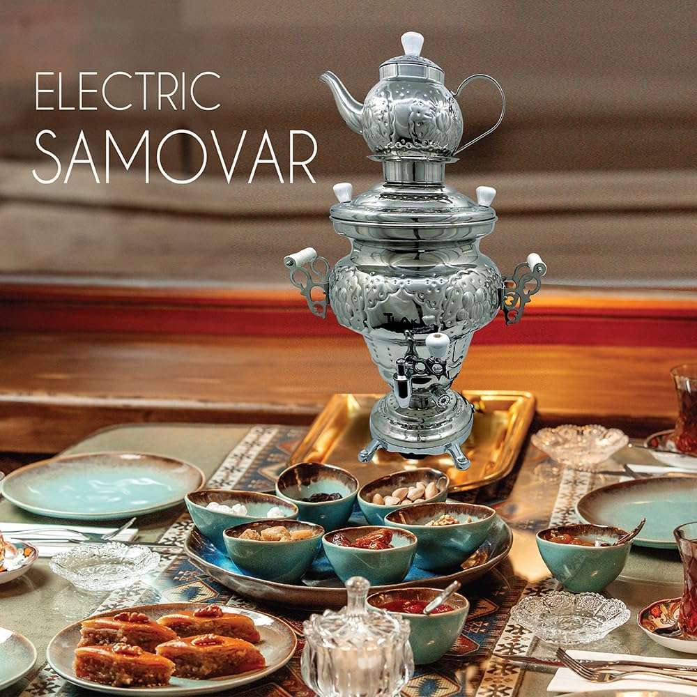 Electric Stainless Steel Samovar Tea Kettle (1 liter) Large Stainless Steel (5.0 Liters) Silver I930