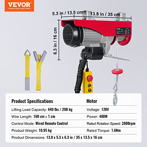 440LBS 110V Electric Hoist with Remote Control T513
