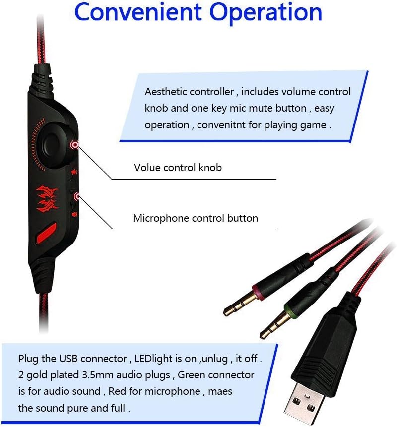 Comfortable 3.5mm Stereo Over-Ear Headphone Headband with LED Lighting R7896