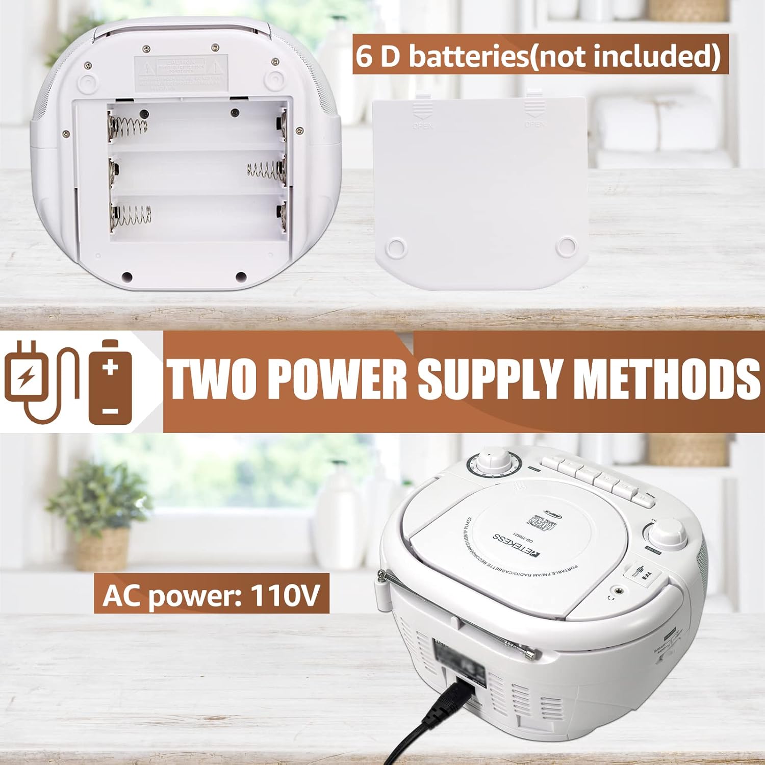 White Portable CD and Cassette Player Boombox with AM FM Radio O2169