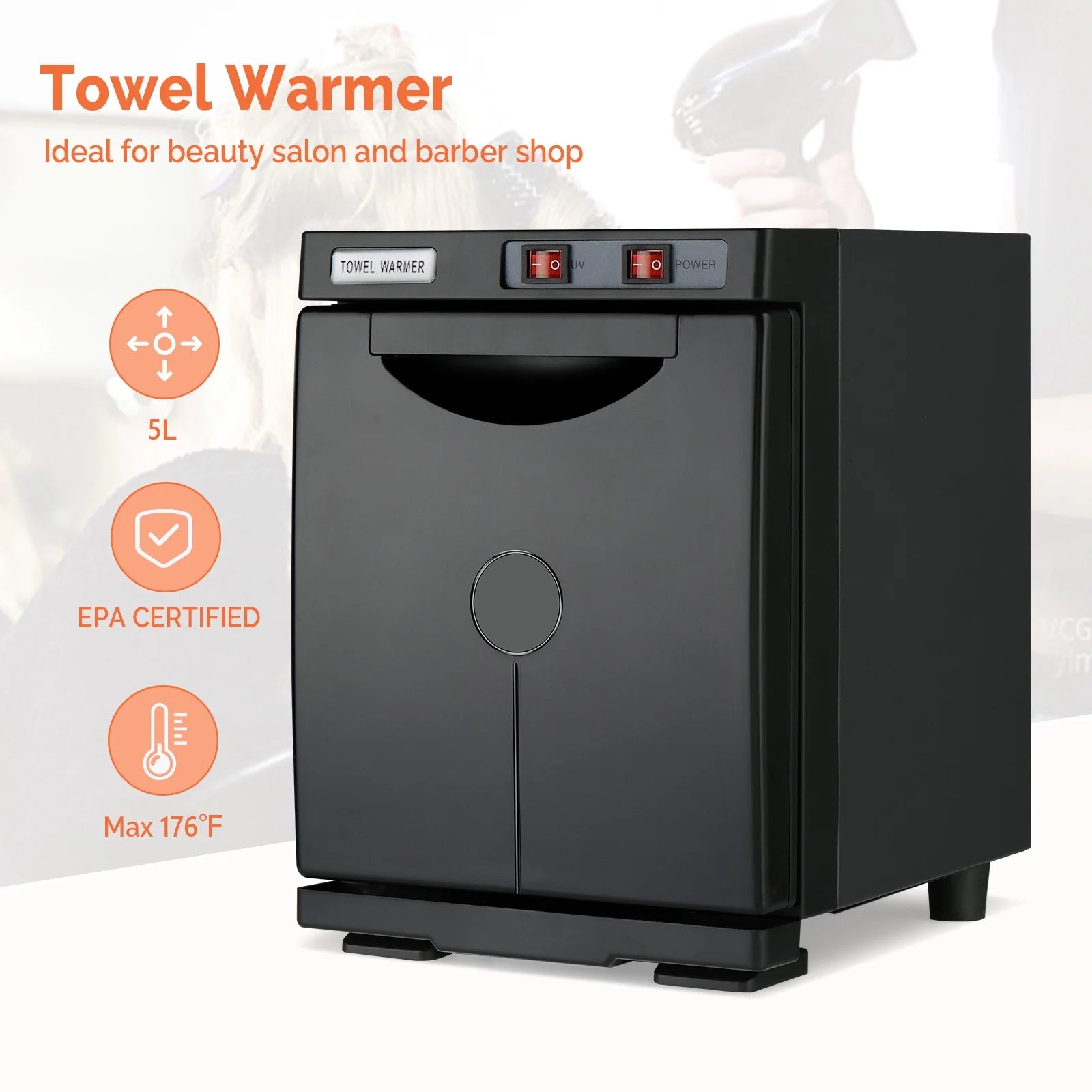 Black 5L Hot Towel Warmer UV Sterilizer Cabinet O8824