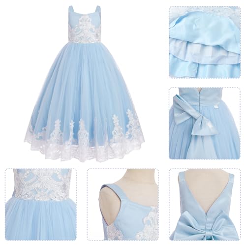 Embroidery Flower Girl Lace Dress Long Gown Tulle Dresses R6654