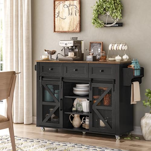White and Walnut Rolling Kitchen Island with Storage O55796