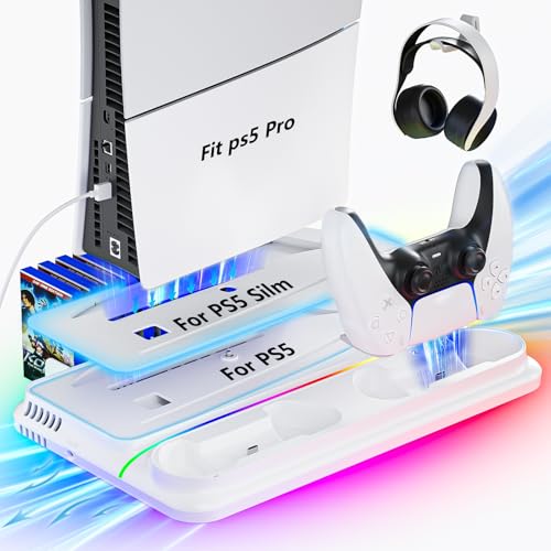 PS5 Stand with Dual Controller Charger and 3 Level Fan V9745
