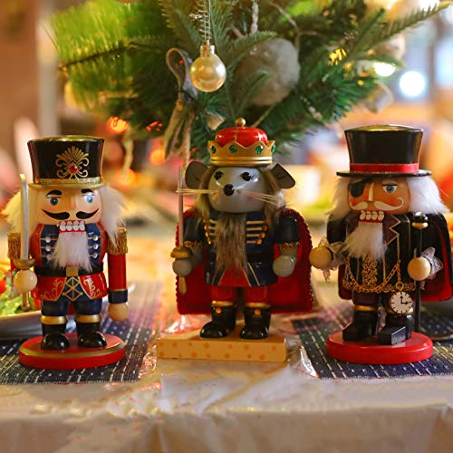 3 Set Christmas Nutcrackers Figures, 7 Inch Handmade Wooden Nutcracker Decorations V8366
