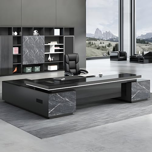 Black L-Shaped Executive Desk with Drawers 79" L x 63" W x 29.5" H Right Hand Return E18559