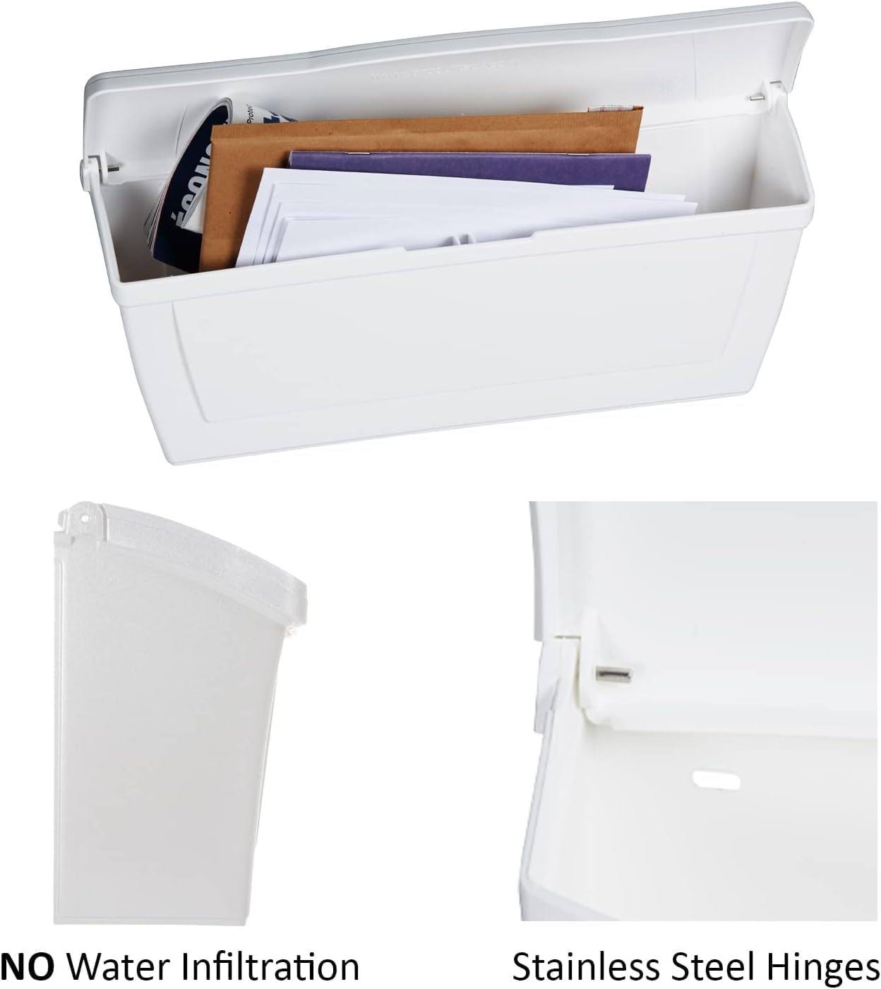 White Plastic Horizontal Mailbox with Newspaper Hook A335