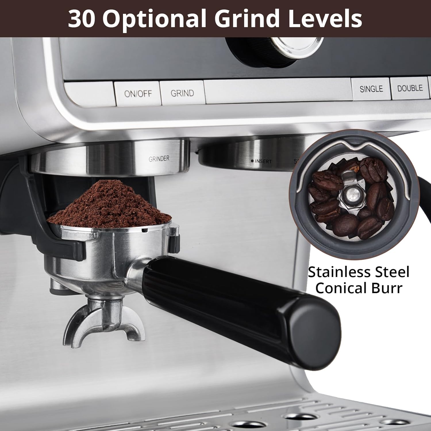 Stainless Steel Espresso Maker 20 Bar Pressure 2.8L Water Tank K9013