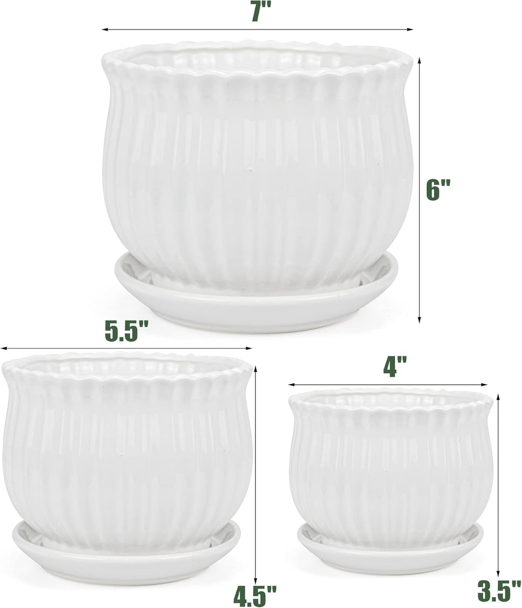 Ceramic Flower Plant Pots with Saucer, Set of 3 in Different Sizes N151755