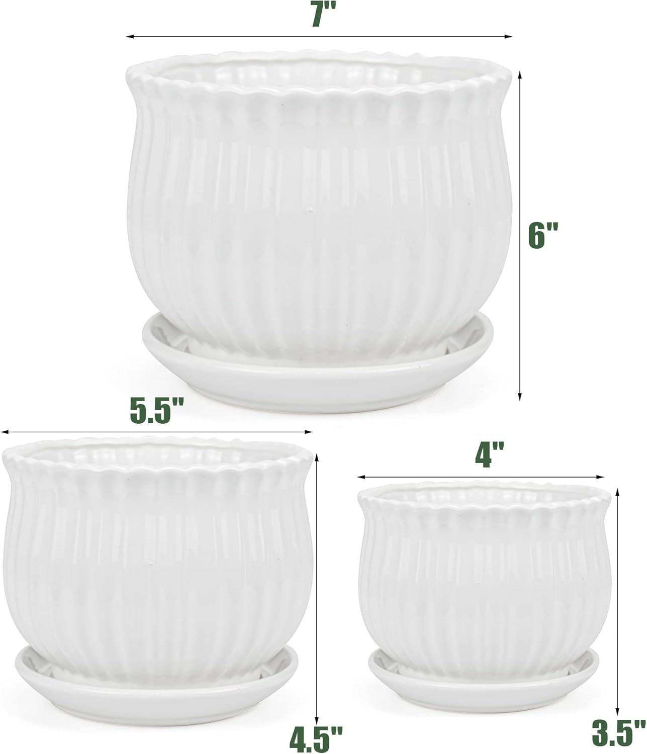 Ceramic Flower Plant Pots with Saucer, Set of 3 in Different Sizes N151755