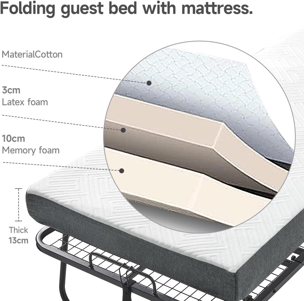Folding Bed with 5.2" Thick Memory Foam Mattress, 79 * 35inch, Metal Folding Frame A250108