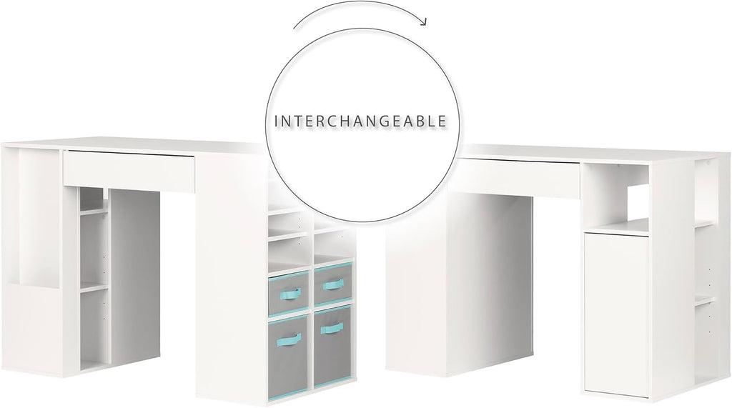 Pure White Counter-Height Craft Table with 4 baskets P128677