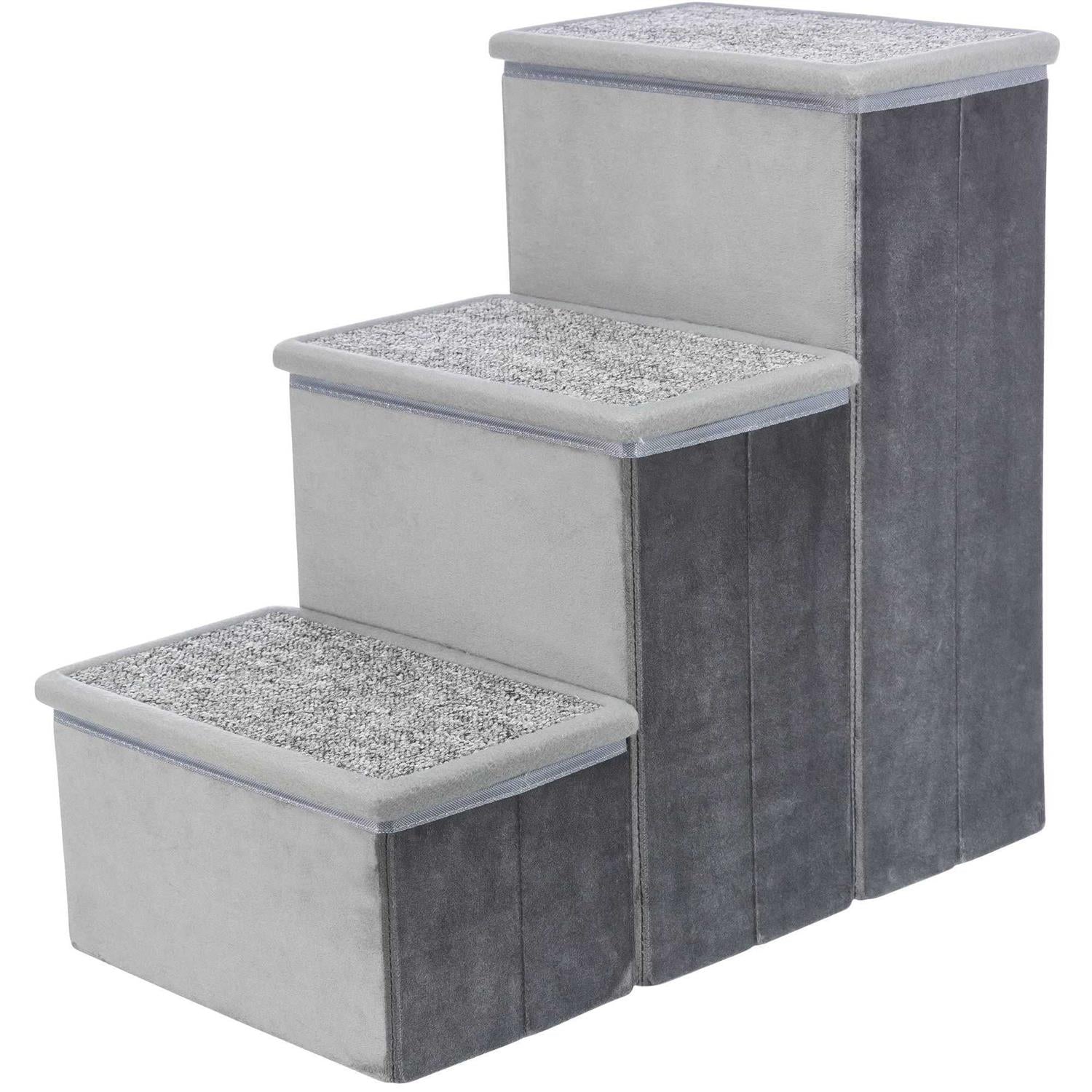 Velour Foldable 3-Step Pet Stairs with Storage P498157