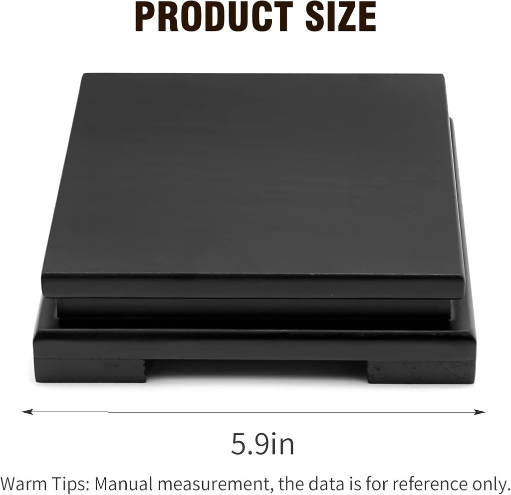 Square Wood Display Stand 6.7" W x 6.7" D x 1.7" H (Black) S656