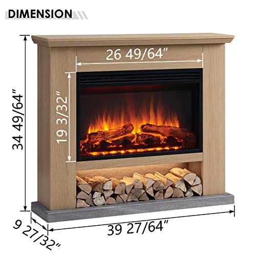 Cream White Electric Fireplace with Mantel Surround L226