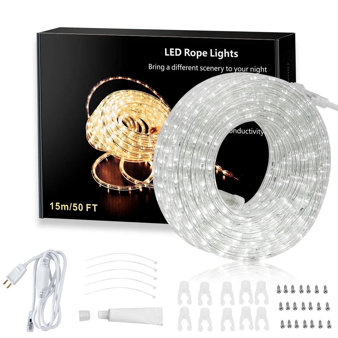 33ft 300 LED Rope Lights, Daylight White, Connectable O36876