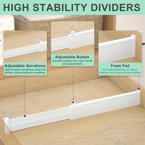 Drawer Dividers 8 Pack, 2.36" High, 12.6-22.8'' Adjustable Expandable Plastic Drawer Organizers Z3221
