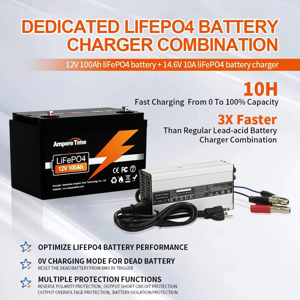 12V 100Ah LiFePO4 Battery with 14.6V 10A Charger H5435