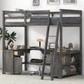 Full Size Solid Wood Loft Bed with Desk and Storage Drawers (White) N219